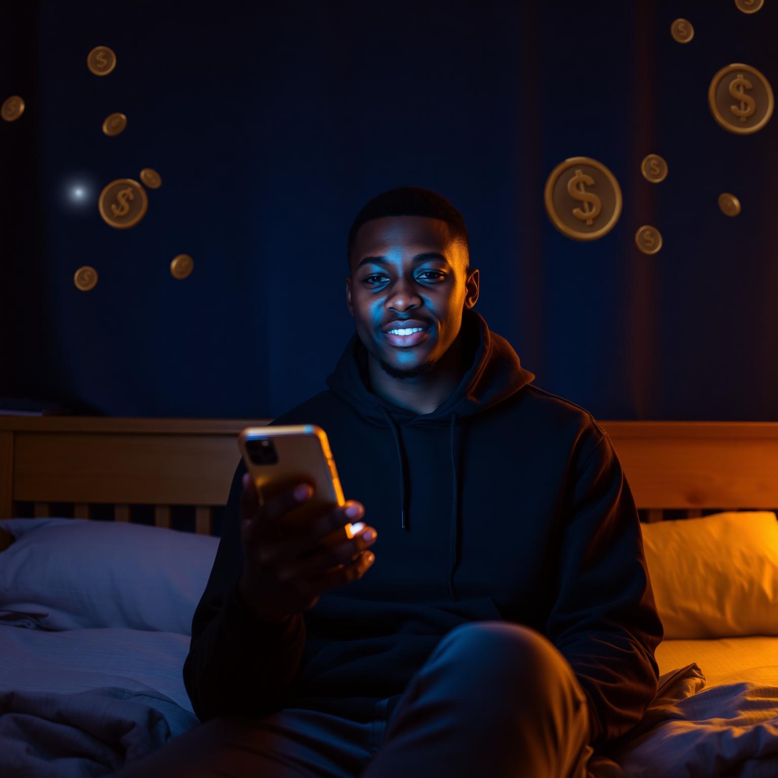 College student in a dorm earning income from their phone